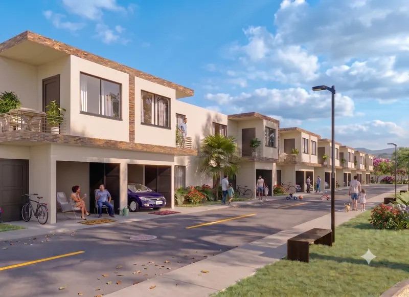 Ruas e casas, projeção